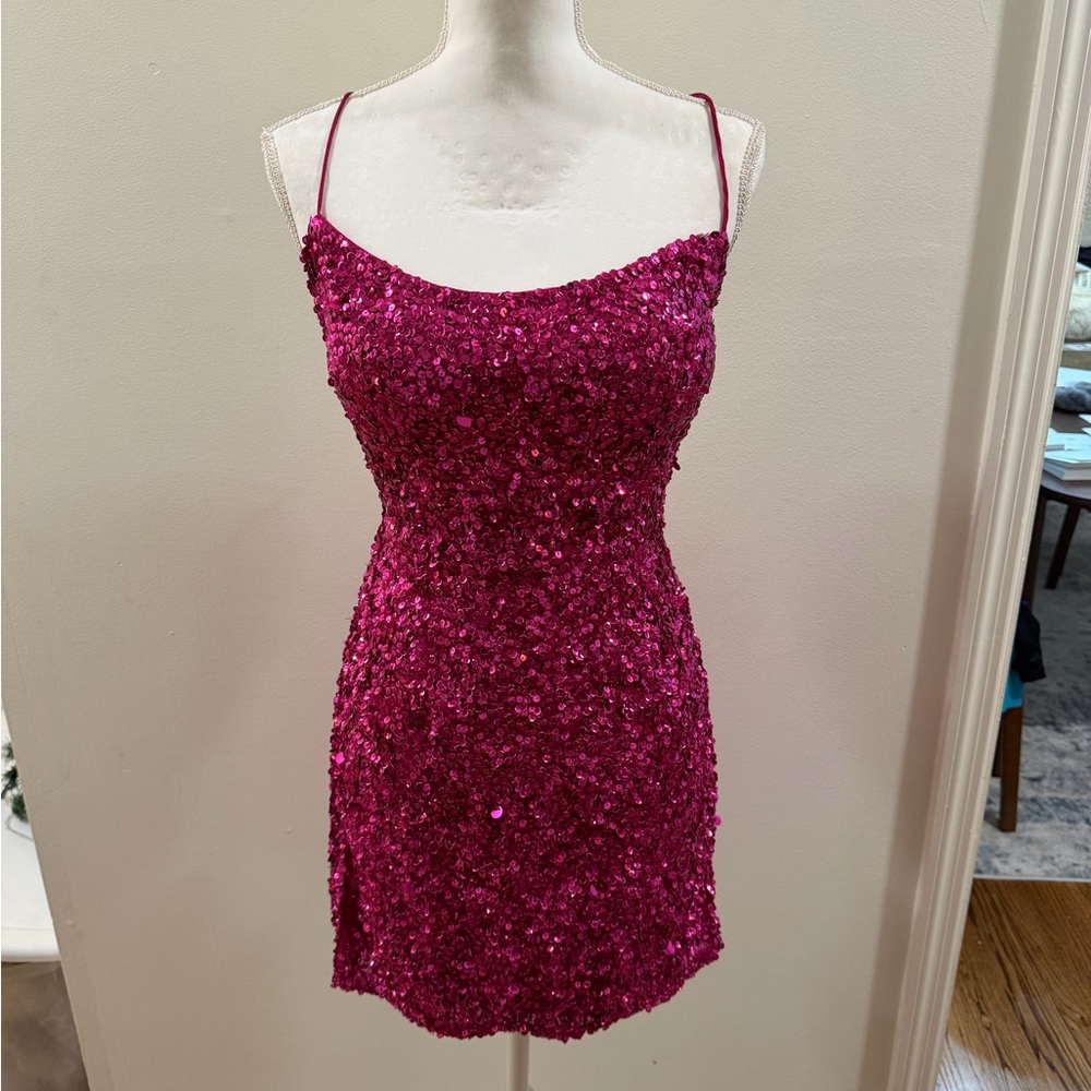 Sequin Slip Mini Dress - Fuchsia